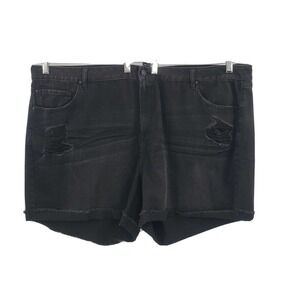 Refuge black destructed jean shorts womens plus size 26 high rise 5 in i…